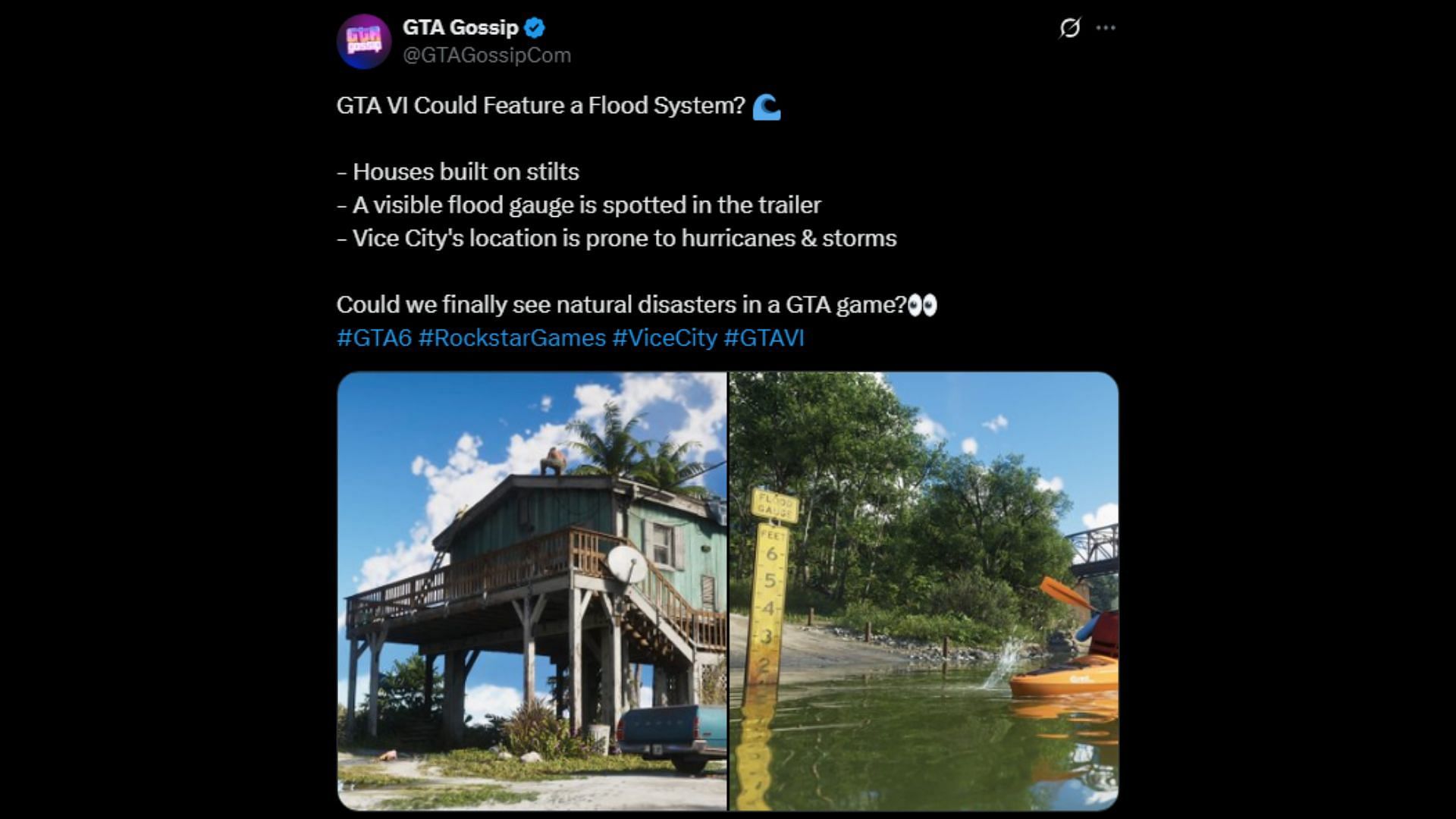 GTA 6 is rumored to have natural disasters like floods (Image via X/@GTAGossipCom)